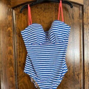 J Crew Swimwear | Blue & White Sailor Striped One-Piece Suit, (Size 16, D-Cup)